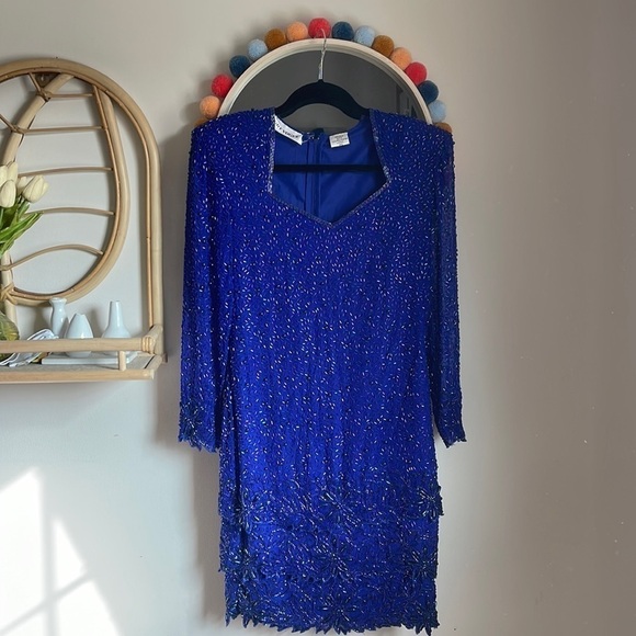 Vintage 100% Silk Beaded Dress - Night Vogue - Picture 1 of 8